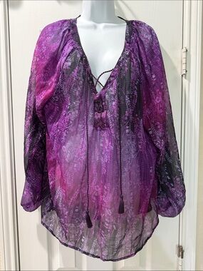 Jessica Simpson Purple Sheer Lace-Up Boho Tunic